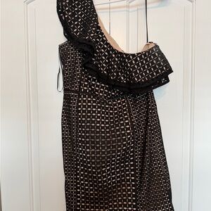 J. Crew Tan and Black one shoulder dress size 6